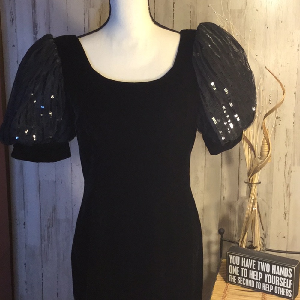 Vintage Rimini Black Velvet Dress with Sequin Sleeves